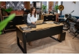 DEERHORN® Kancelářský stůl z dubového dřeva a černého kovu se zástěnou